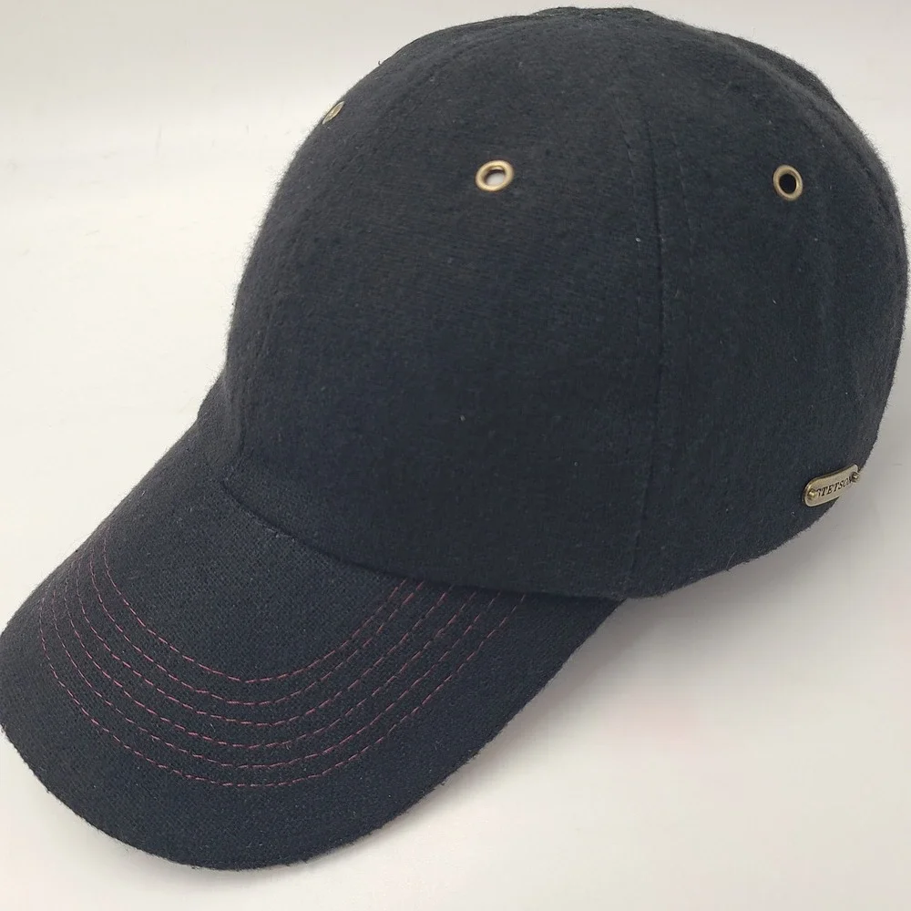 Stetson Hat Strapback Black Wool Blend Metal Logo Plaid Casual Baseball Cap Men - Picture 1 of 13